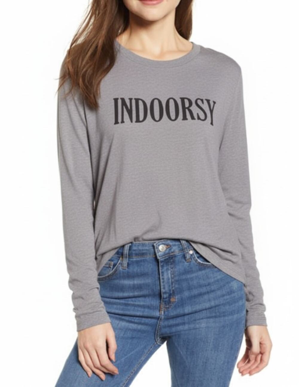 SUB URBAN RIOT Indoorsy Long Sleeve Graphic T-Shirt Relaxed Fit Grey Womens Sz M